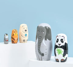 Kakeah long-nosed elephant nesting dolls open inside reveals smaller figures for playful discovery.