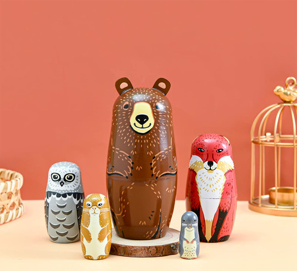 Kakeah nesting dolls owl detail, vibrant patterns inspire cultural curiosity.