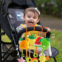 KAKIBLIN baby hanging rattle squeaker-closeup: built-in squeaker boosts auditory interest.