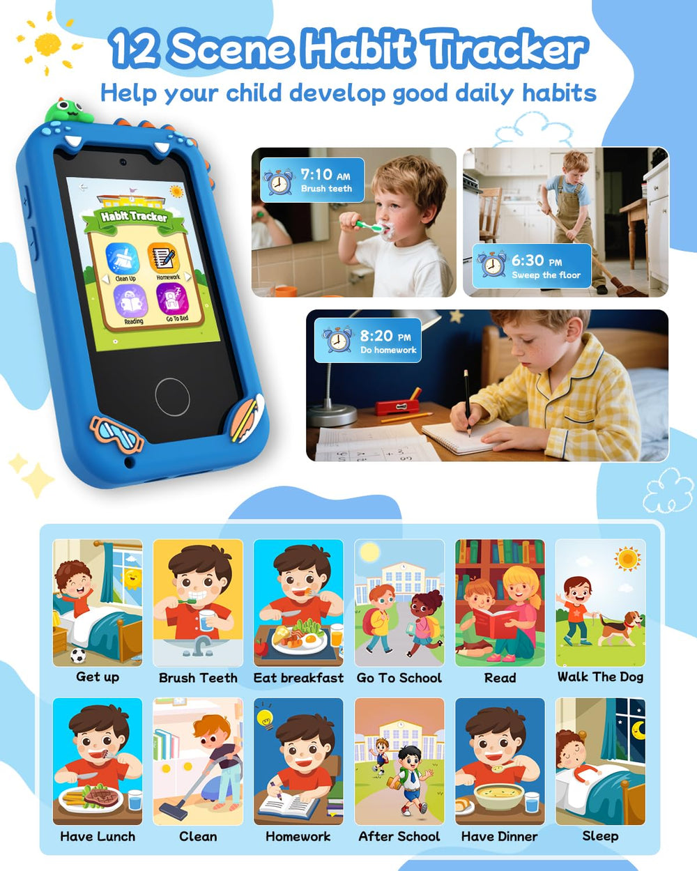 KAKTIN Kids Smart Phone Toy educational games showcase engaging learning activities.