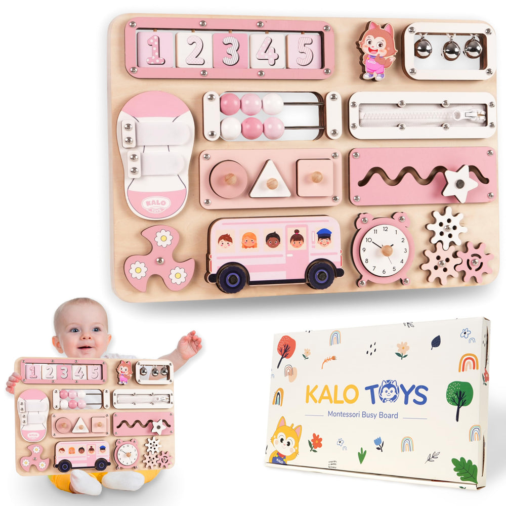 KALOTOYS Large Busy Board with abacus supports fine motor skills during play.
