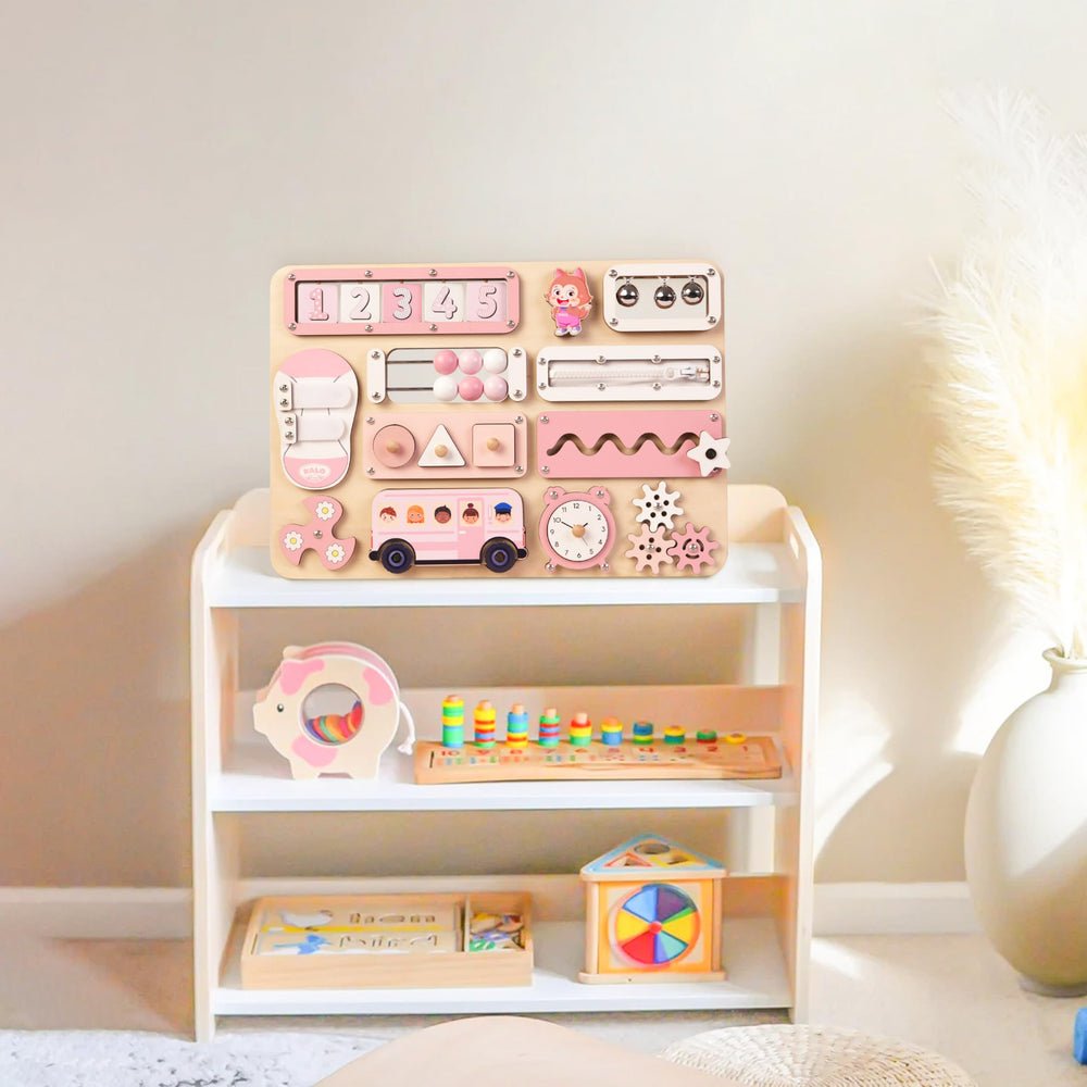 KALOTOYS Busy Board offers vibrant visuals that support early learning.