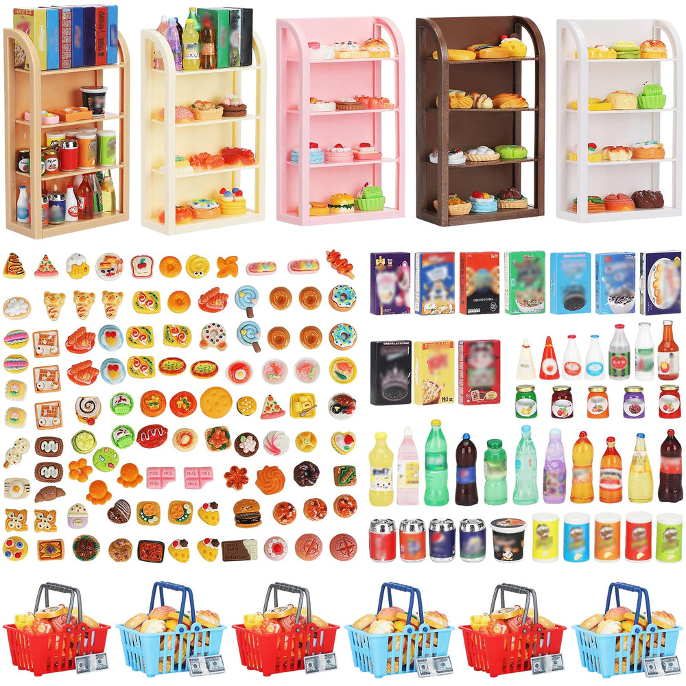 Kapeiluo four-tier miniature shelves display in bright colors for realistic dollhouse scenes.