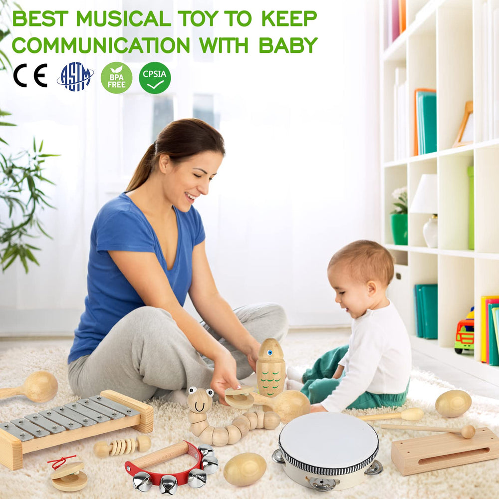 KAQINU kids musical playset in wood supports fine motor practice.