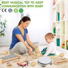 KAQINU kids musical playset in wood supports fine motor practice.