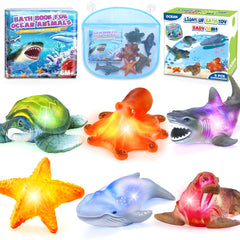 KarberDark 6-pack light-up bath toys glow with ocean animals for engaging bath play.