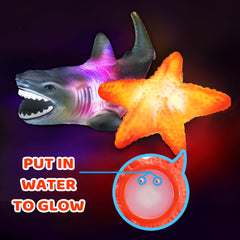 KarberDark floating ocean animals glow using LEDs to attract toddler attention.