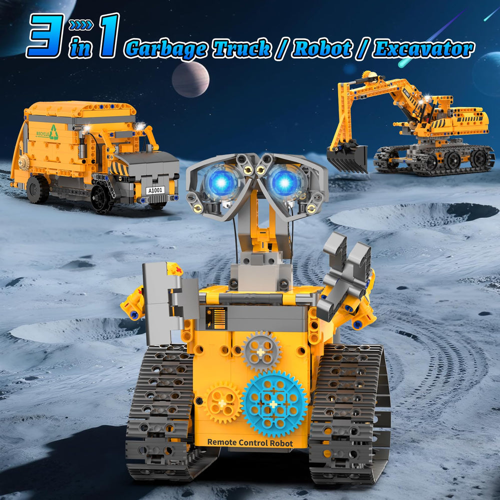 Karei robot building kit excavator with rotating cab mirrors real construction play and fine motor skill.