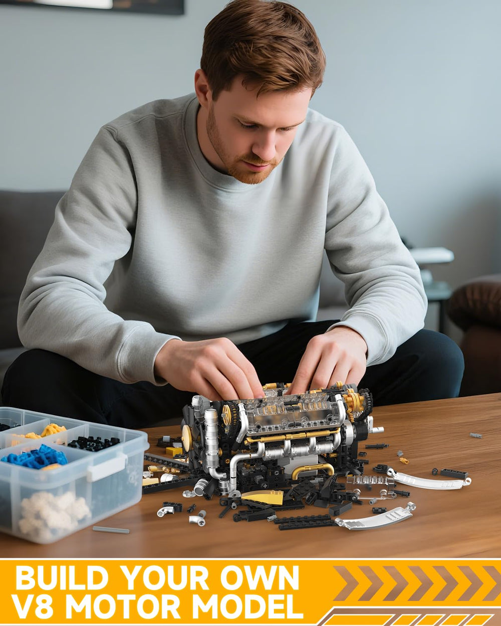 Karei V8 engine model kit 1065+ parts for STEM exploration