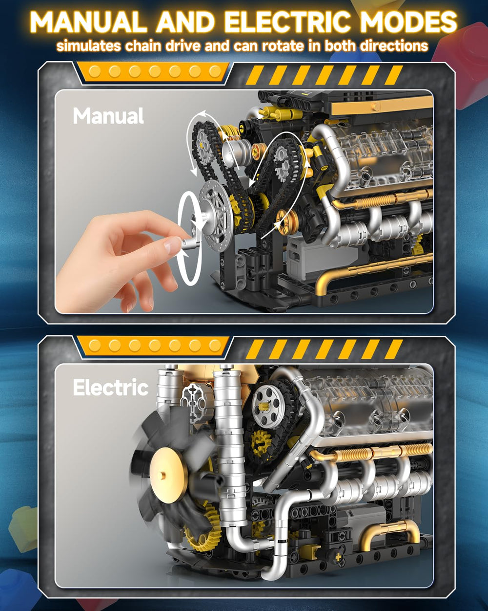 Karei V8 engine model kit crankshaft and fan display