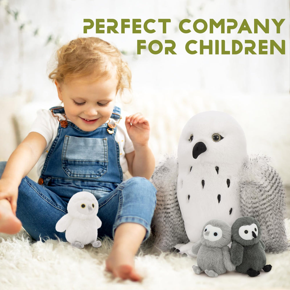 Karister owl plush bonding moment encourages storytelling during cuddle time.