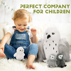 Karister owl plush bonding moment encourages storytelling during cuddle time.