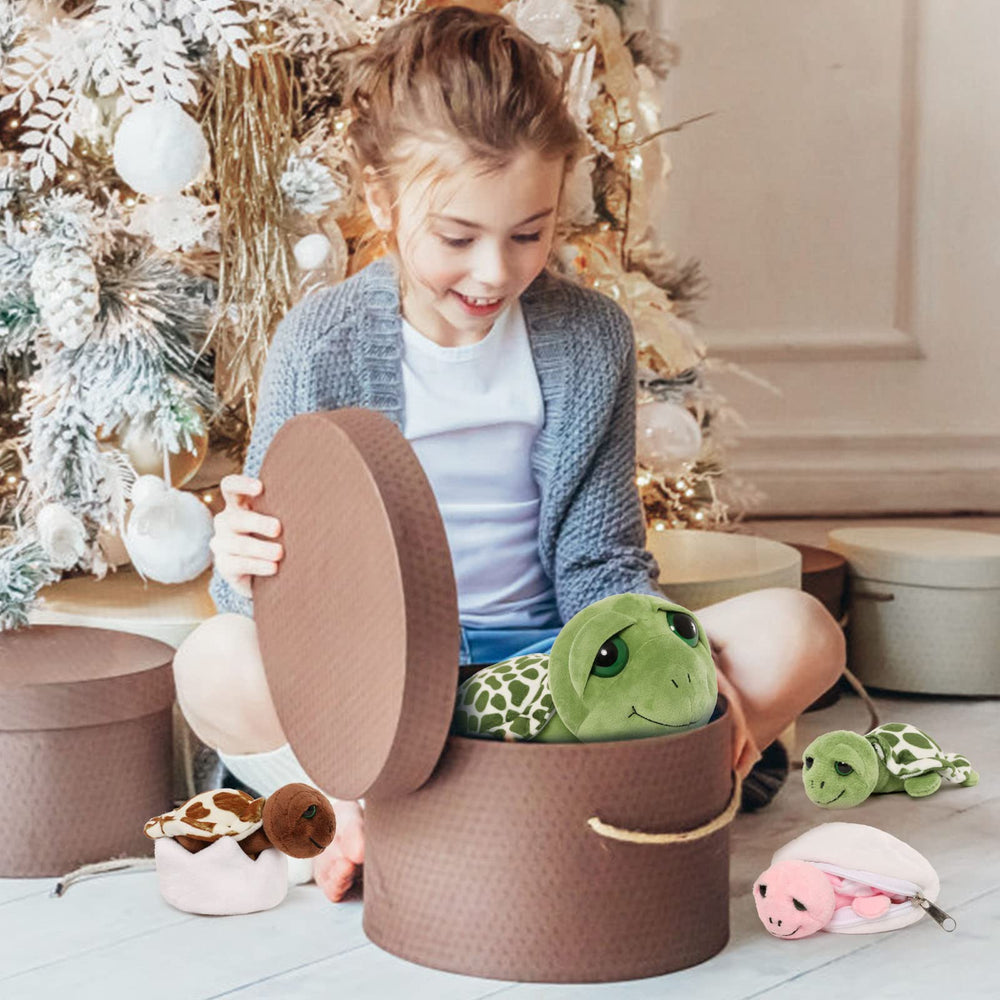 Six-piece set includes two eggs as playful accents with the main turtle