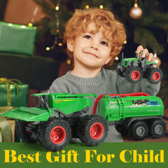 KARMOUNT monster spreader truck with trailer offers sturdy rubber tires for rough surfaces.