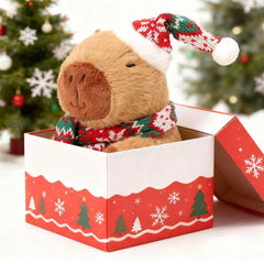 Karoeiwa capybara plush dressed for holiday party ideal desk or shelf decoration.