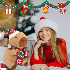Karoeiwa capybara plush Santa hat close-up showing plush texture and craft detail.