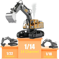 KASQERT 1:14 RC excavator toy metal digging head for precise digging.
