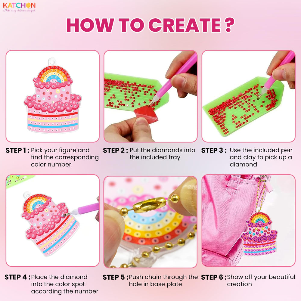 KatchOn Diamond Art Kids keychain rainbow design ready for colorful projects