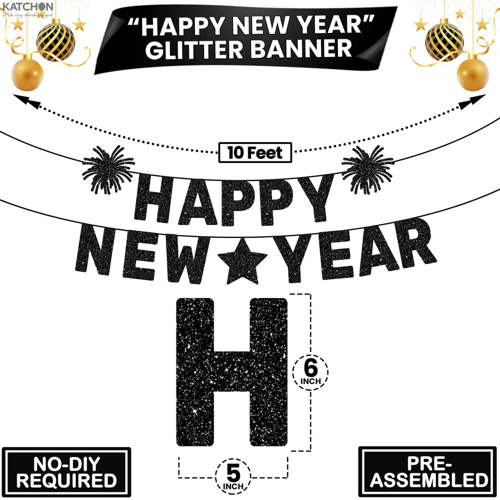 KatchOn easy-to-hang NYE banner black for fast decoration