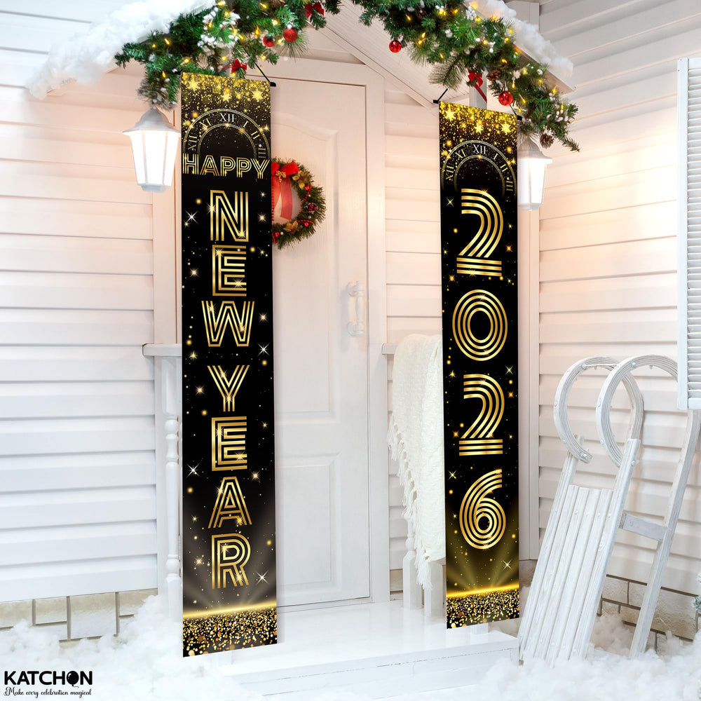 KatchOn Gold Black Design Banner for elegant New Year décor on doors and walls.