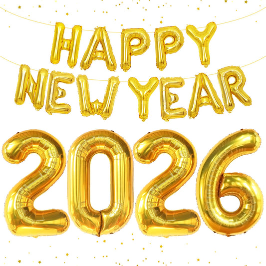 KatchOn gold 40-inch Happy New Year balloon serves as a striking NYE focal point