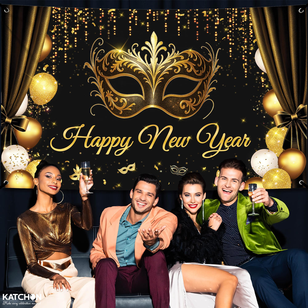 KatchOn gold typography and shimmering lights for festive photos.