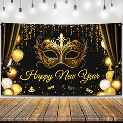 KatchOn Happy New Year 2026 banner with gold mask for photo booth backdrop.