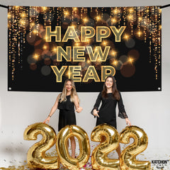 KatchOn Happy New Year banner 72x44 hanging setup for quick, reusable decor