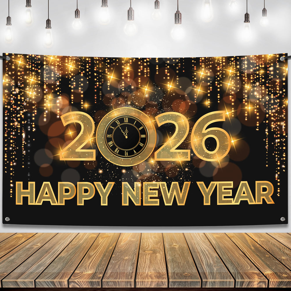 KatchOn Happy New Year banner 72x44 inch, reusable photo backdrop.