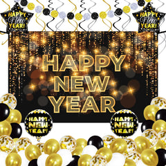 KatchOn Happy New Year banner in bold black and gold for striking NYE decor