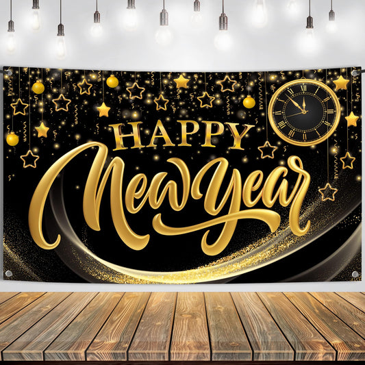 KatchOn happy new year banner 72x44 inches for vibrant NYE celebrations.