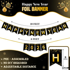 KatchOn Happy New Year banner gold foil detail adds festive elegance.