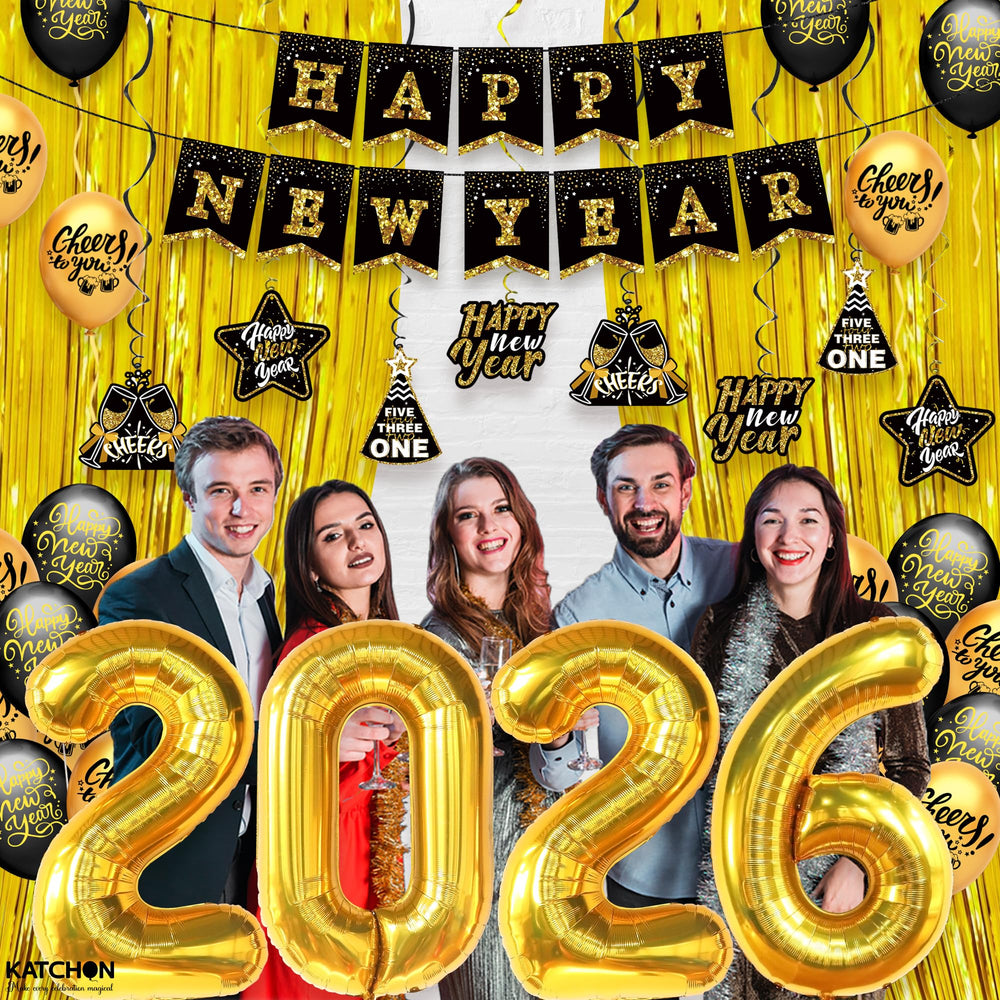 KatchOn Happy New Year banner complements the gold-black color scheme.