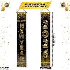 KatchOn Happy New Year Door Banner Gold Black design enhances any entrance.