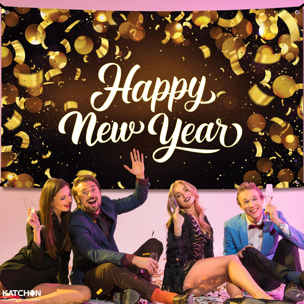 KatchOn Happy New Year Banner 2026 hung indoors as versatile backdrop