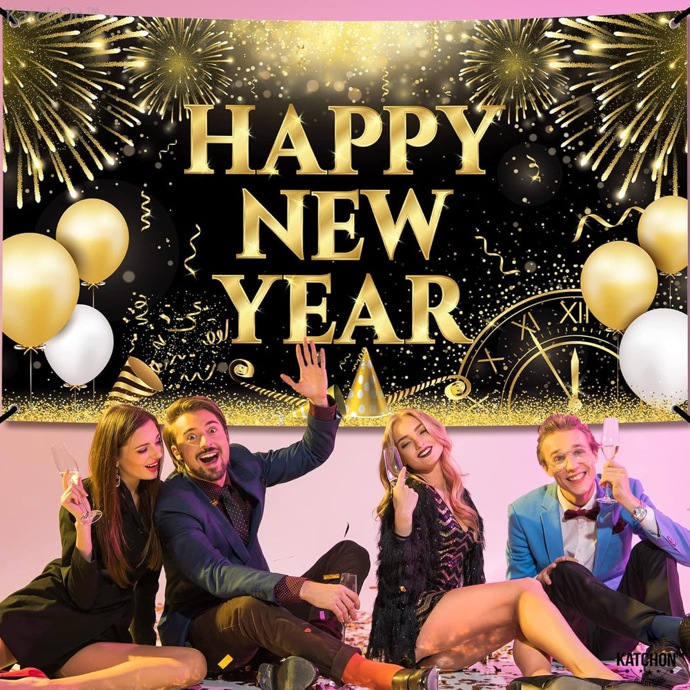 KatchOn luxe black gold NYE banner perfect for elegant celebrations.