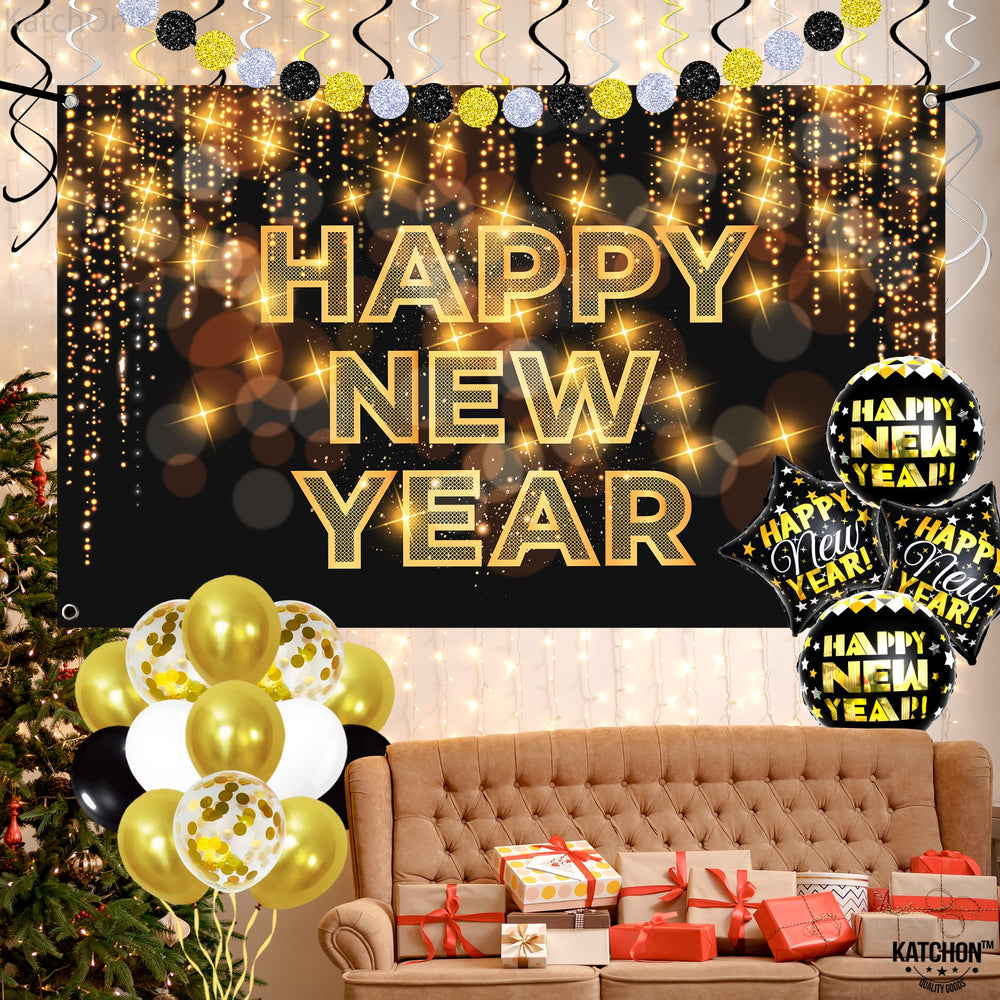 KatchOn black gold silver New Year swirls add elegant movement
