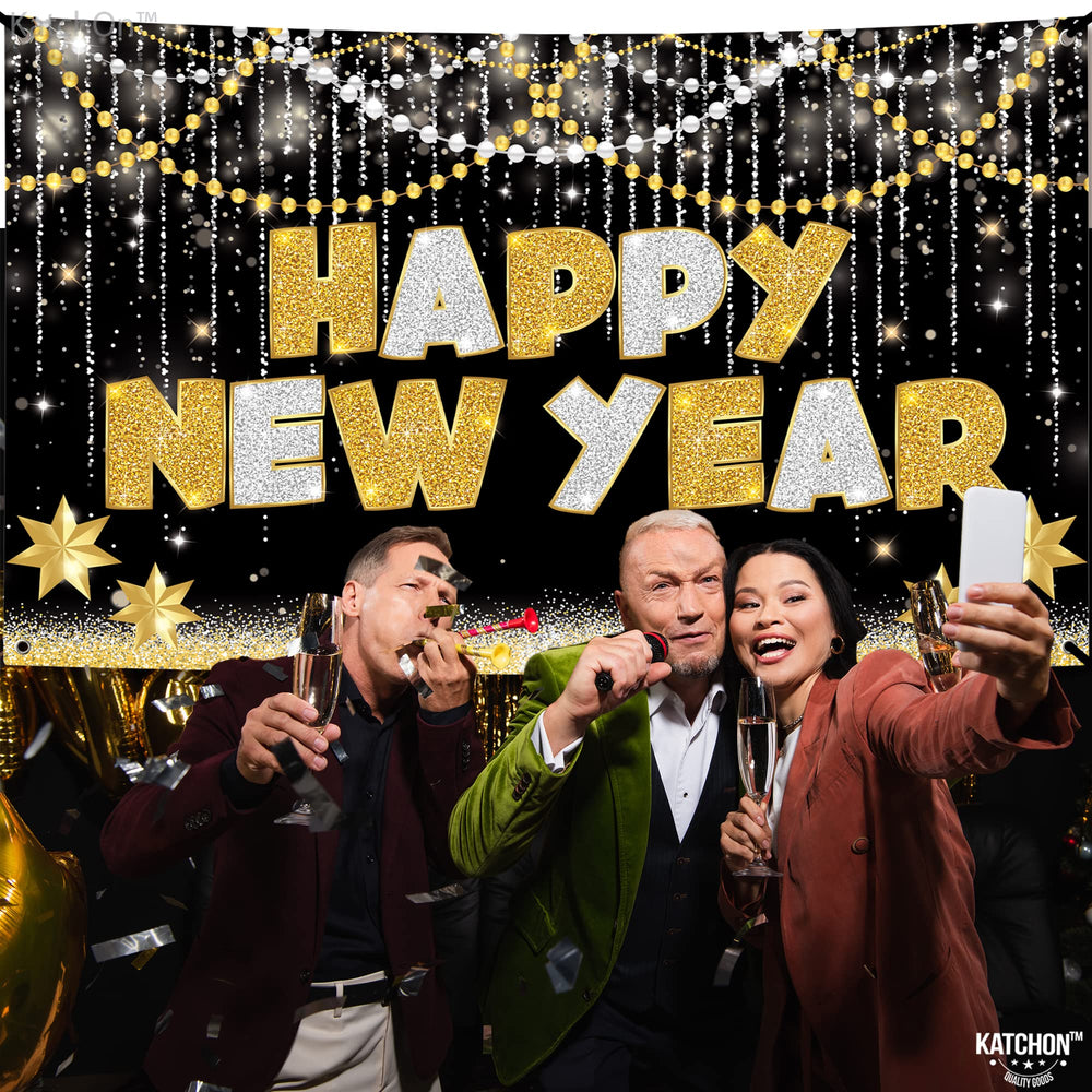 KatchOn reusable fabric NYE banner ready for indoor or outdoor use.