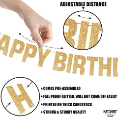 KatchOn preassembled gold banner ready to hang at parties