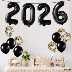 KatchOn black 2026 balloons add a modern touch to NYE decor.