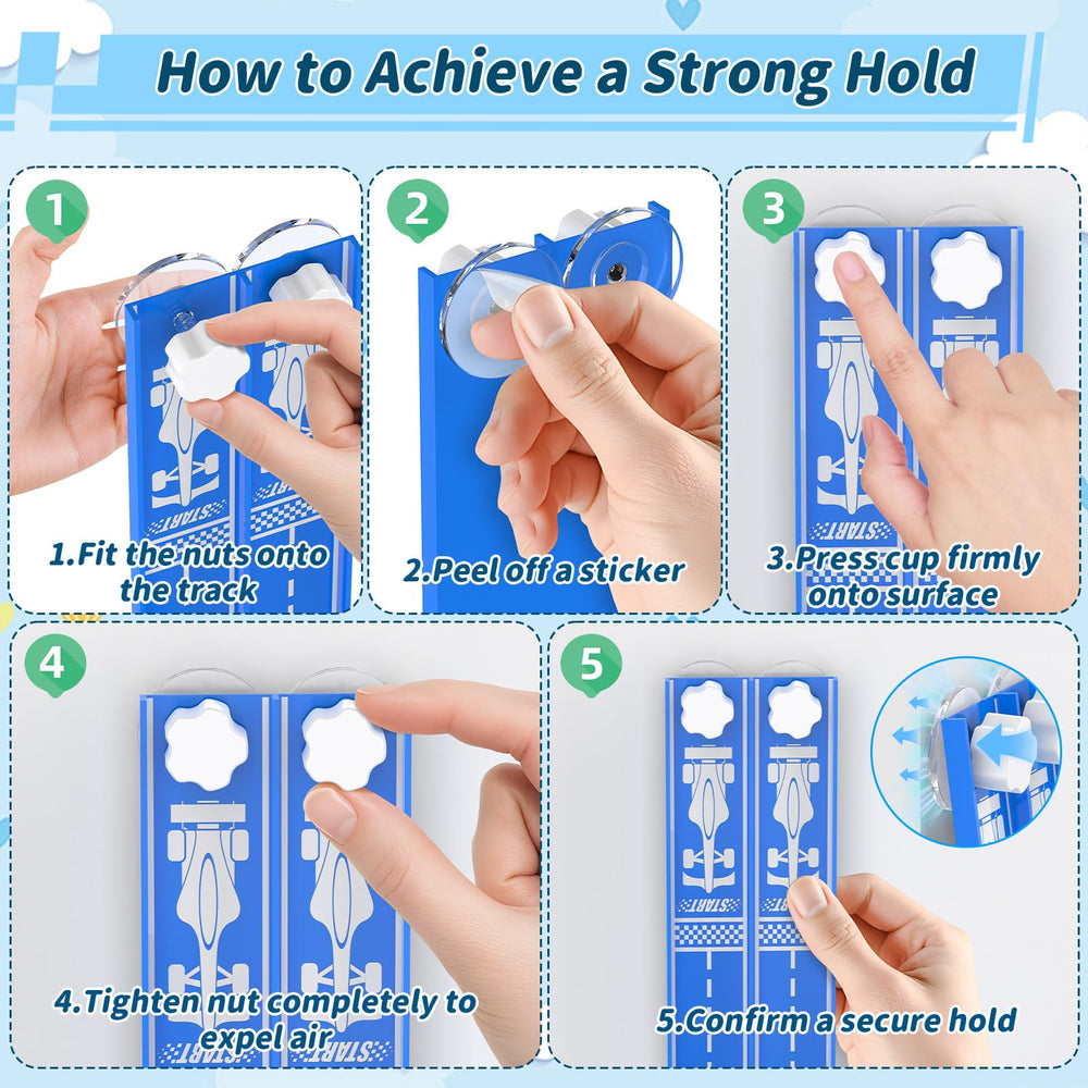 Katgogoo high-grip suction cups secure the track on smooth surfaces.