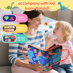 KAWITLO dinosaur busy board travel-friendly design fits bags for trips.