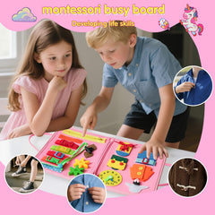 KAWITLO Unicorn Learning Board snaps page strengthens finger dexterity.