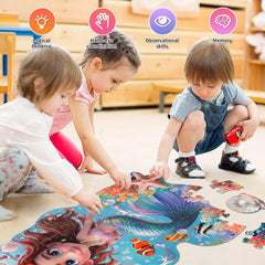 Kawyehu mermaid floor puzzle toddlers pieces are chunky for easy handling and motor skill growth