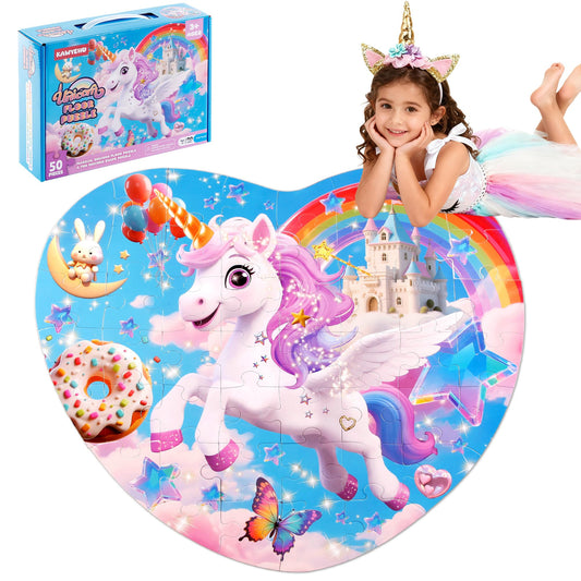 Kawyehu heart unicorn puzzle with 50 pieces, designed for imaginative play and early problem-solving.
