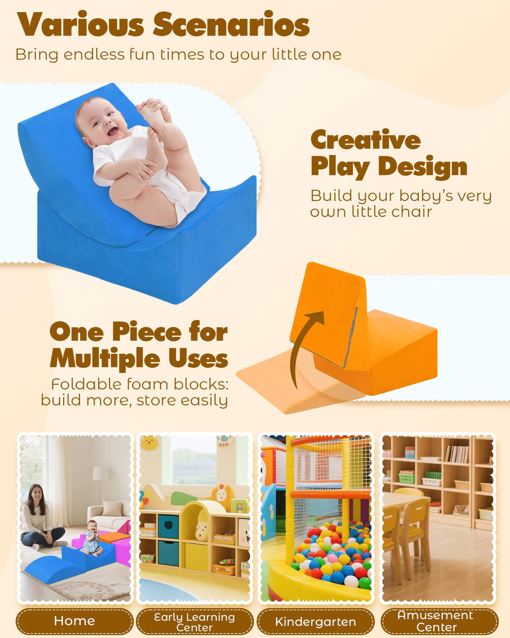 Kayfia high-density foam cushions provide durable support for kids