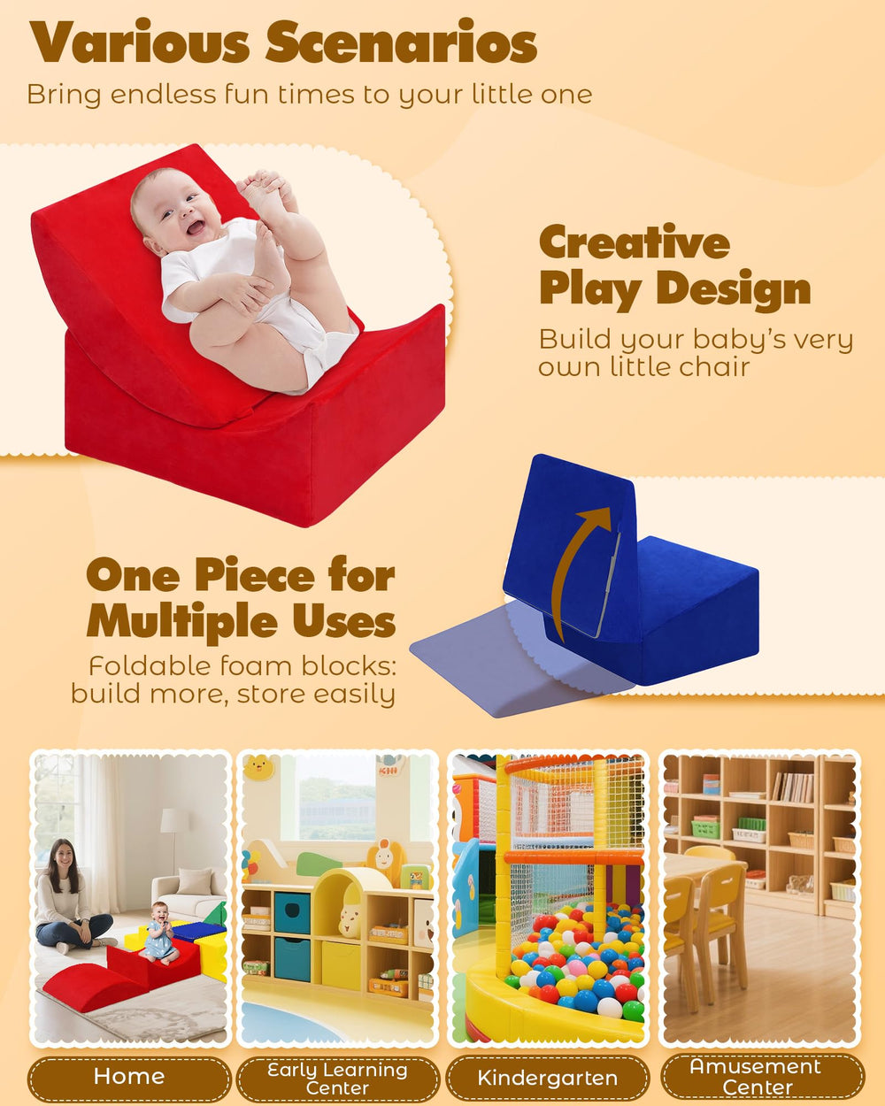 Kayfia Toddler Climbing Blocks anti-slip base – helps prevent slipping on smooth floors.