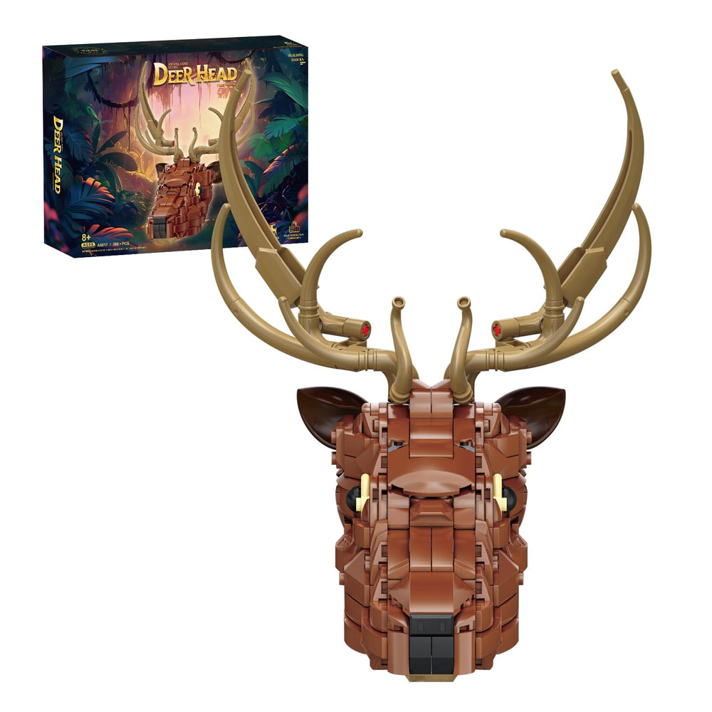 KAZI deer head wall art assembly shows brick-built detail for living room decor.