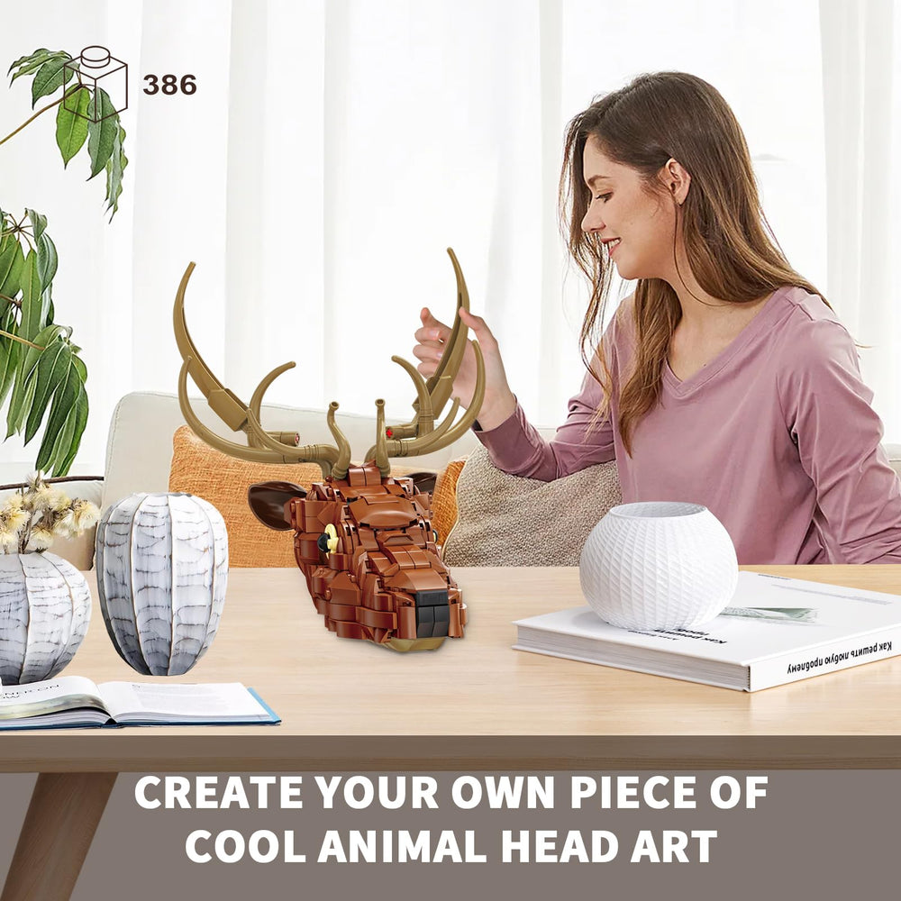 KAZI deer head wall art bricks closeup highlighting texture and color.