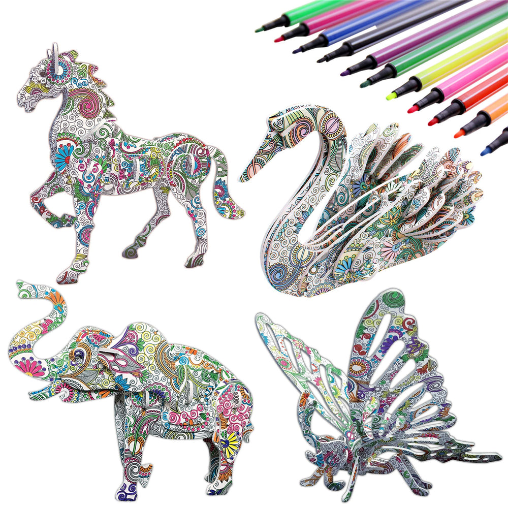 KAZOKU 3D coloring puzzle butterfly for kids; sparks creativity and color recognition.
